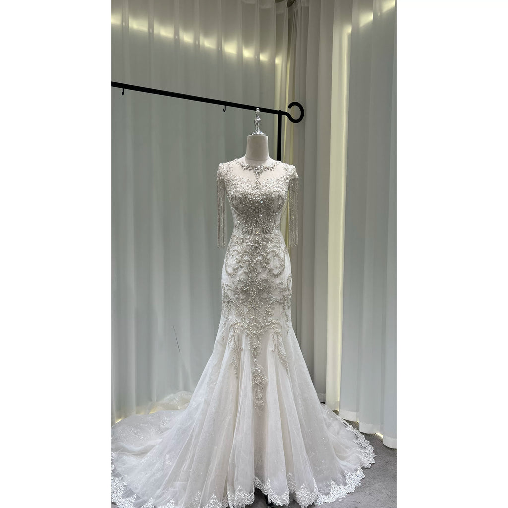 Twinklegowns Mermaid Wedding Dress Featuring Pearl Beading and Crystal Tassels SL152
