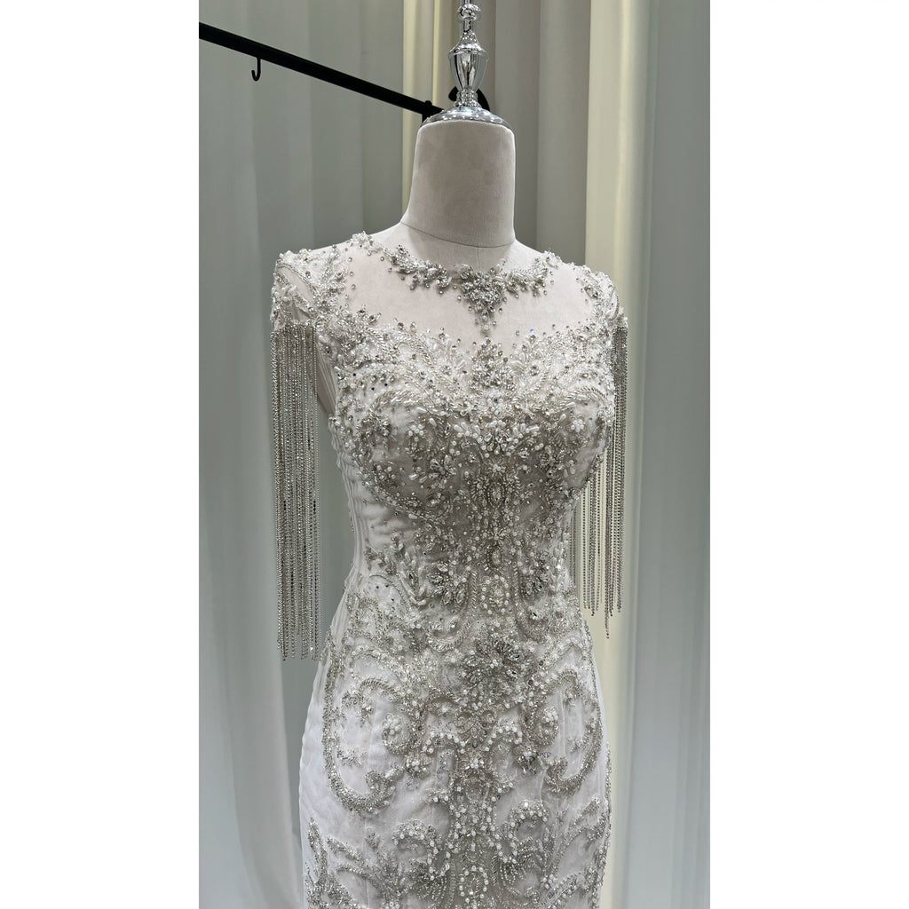 Twinklegowns Mermaid Wedding Dress Featuring Pearl Beading and Crystal Tassels SL152