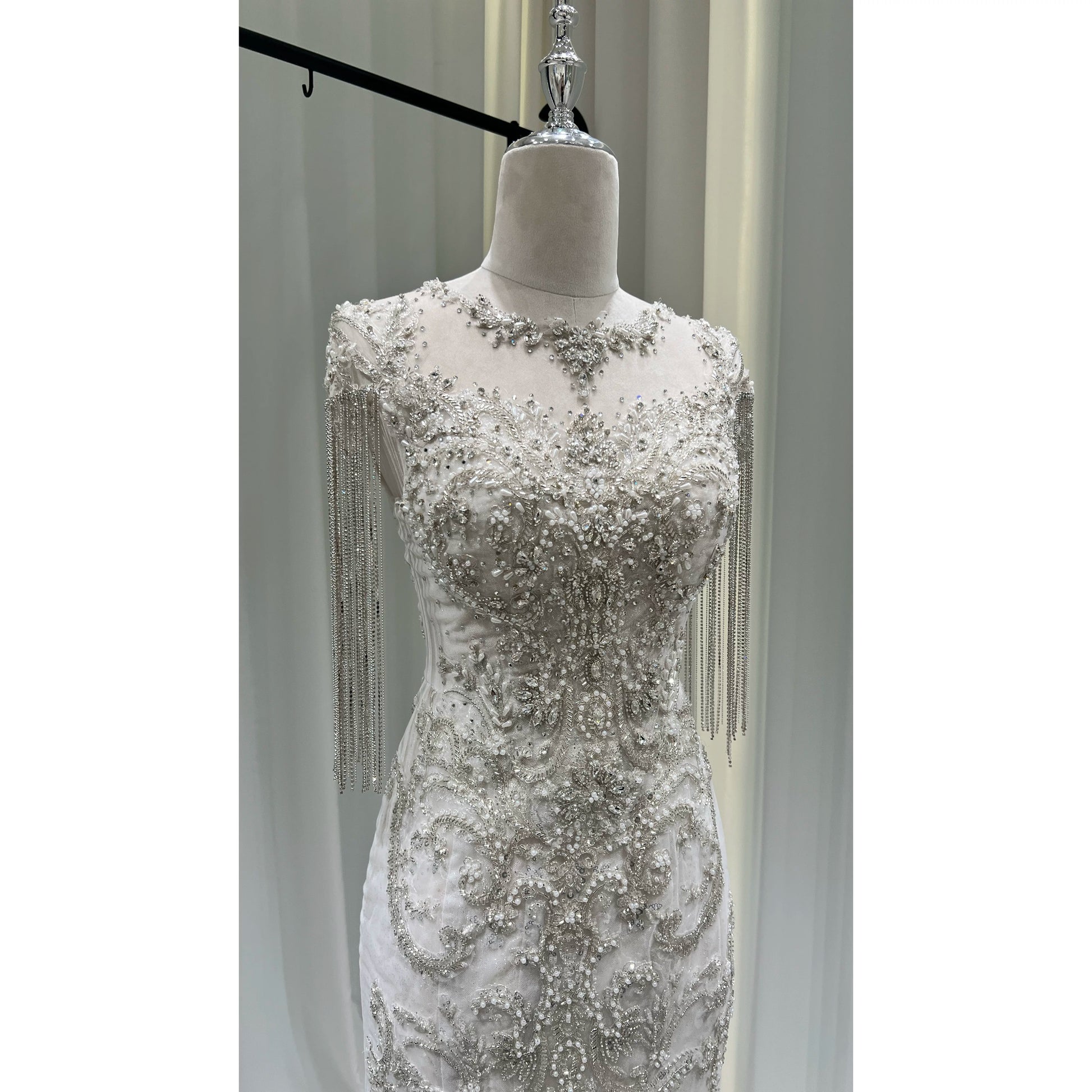 Twinklegowns Mermaid Wedding Dress Featuring Pearl Beading and Crystal Tassels SL152