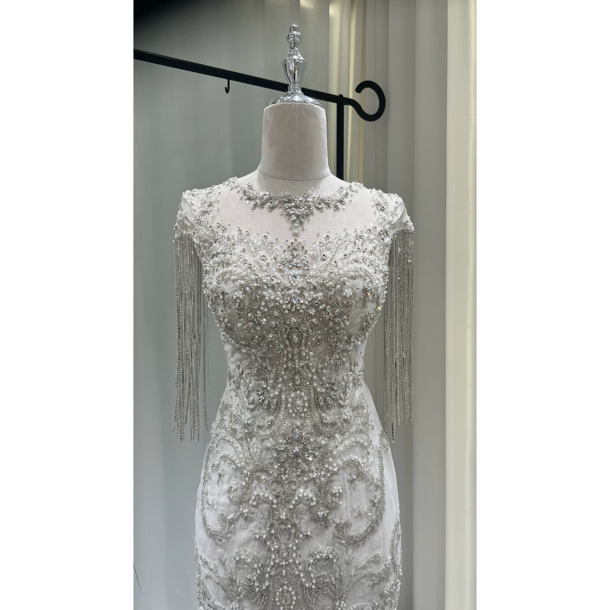 Twinklegowns Mermaid Wedding Dress Featuring Pearl Beading and Crystal Tassels SL152