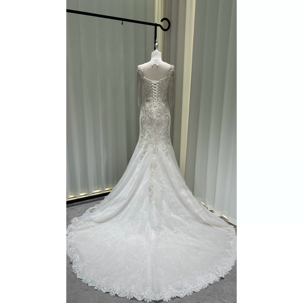Twinklegowns Mermaid Wedding Dress Featuring Pearl Beading and Crystal Tassels SL152