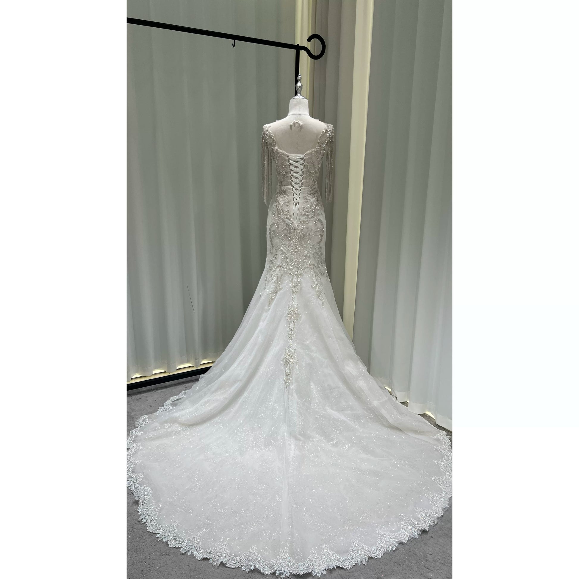 Twinklegowns Mermaid Wedding Dress Featuring Pearl Beading and Crystal Tassels SL152