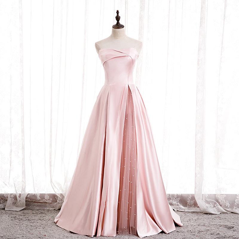 Pink Strapless Evening Dress with Tulle Insert E036