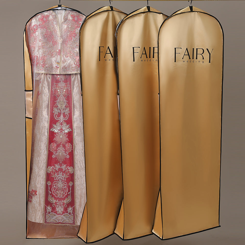 Luxury Wedding Dress Dust Bag  Gold with Secure Zipper not Foldable Garment Protector