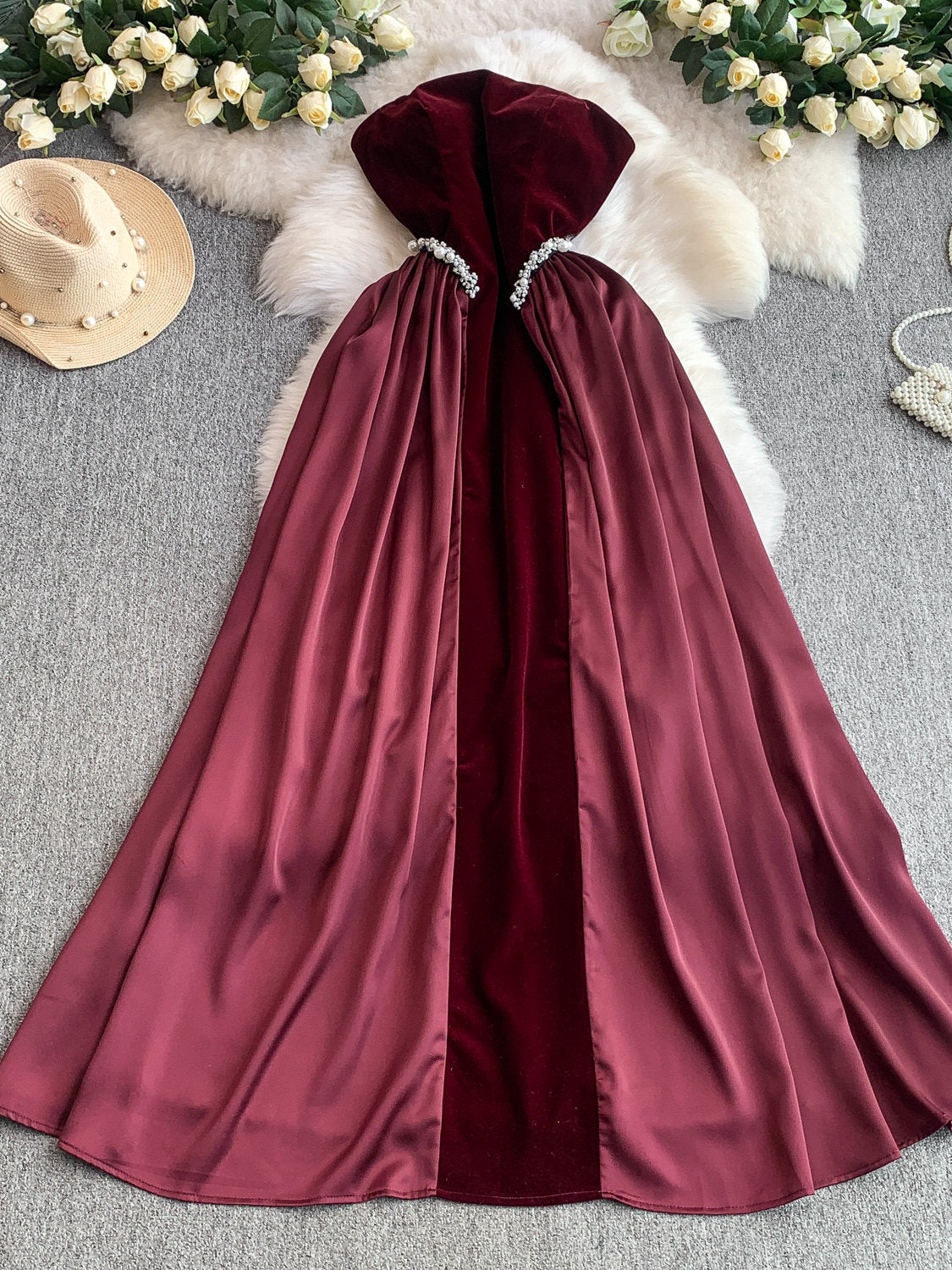 Elegant Burgundy Strapless Evening Dress SY137