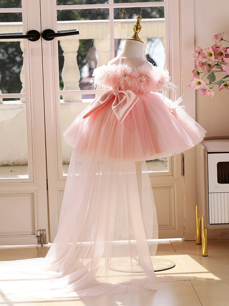 Pink Knee Length 1st Birthday Flower Girl Dress SL111