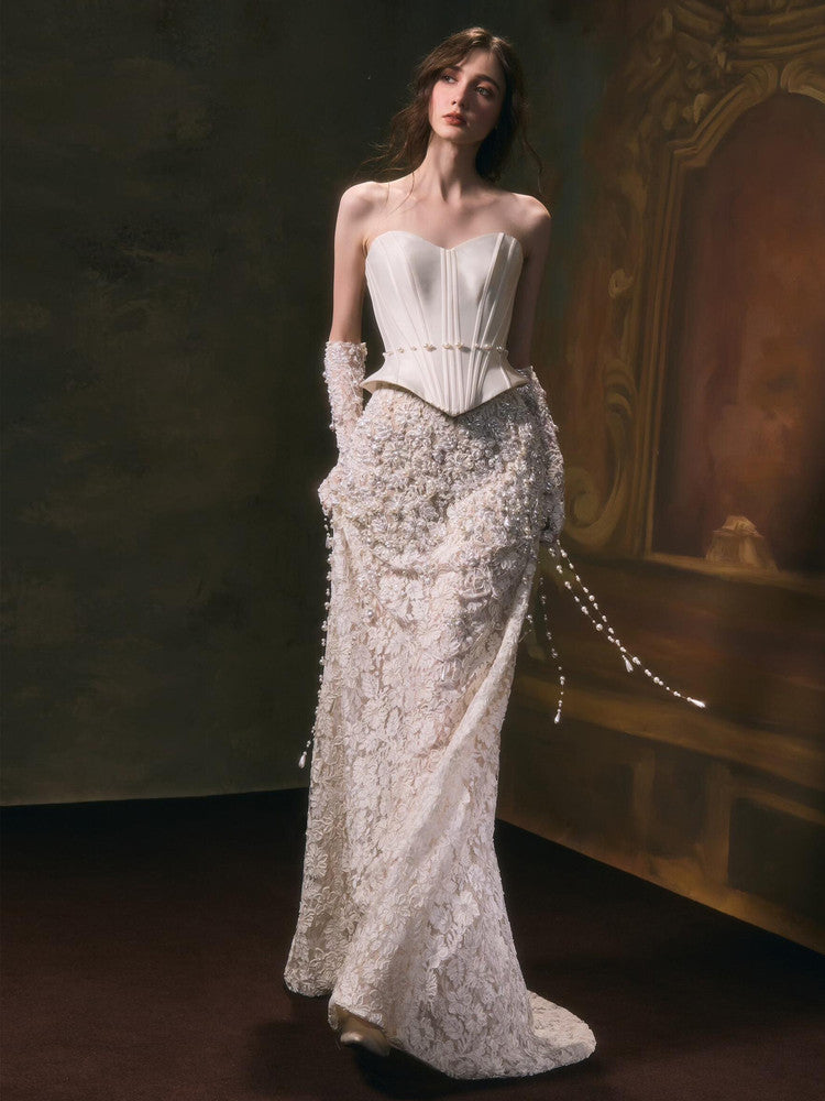 Elegent White Satin Hand-Embellished Wedding Dress SS610