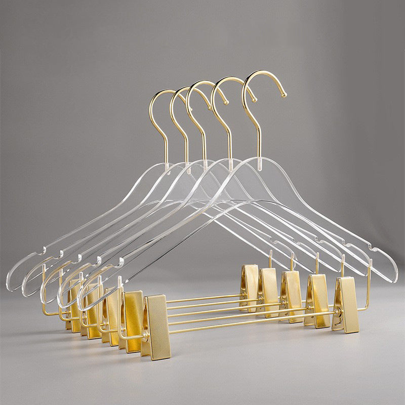 Premium Crystal Clear Acrylic Hangers Heavy Duty Gold Metal Hooks for Jackets Coats Closet Organization Essentials