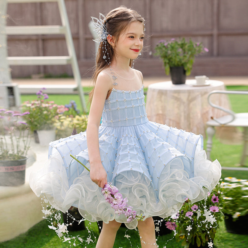 Luxury Beaded Tulle Dress for Girls Runway Piano Performance Pageant Birthday Party