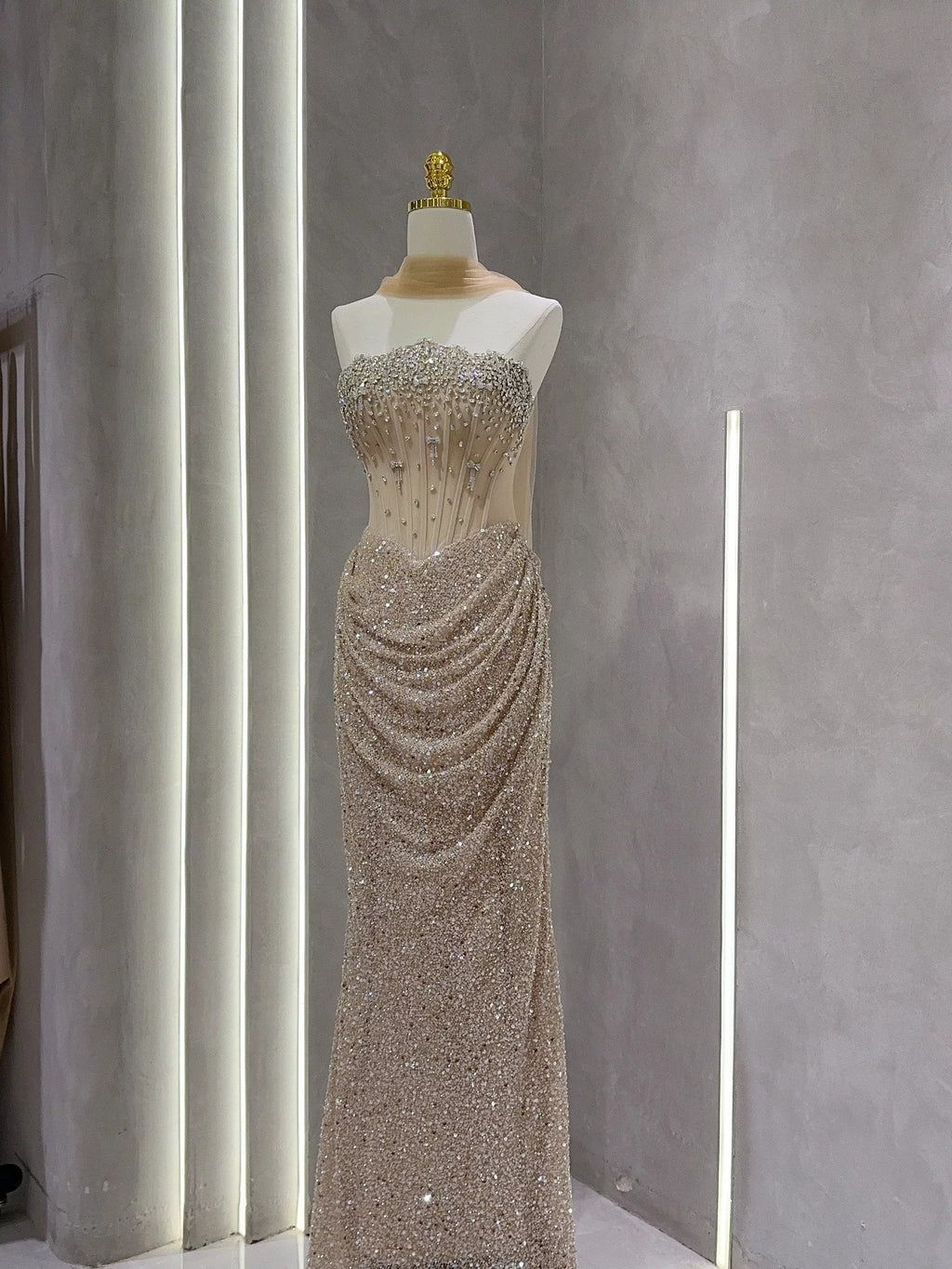 Luxurious Strapless Beaded Crystal Embellished Corset Evening Gown SL210