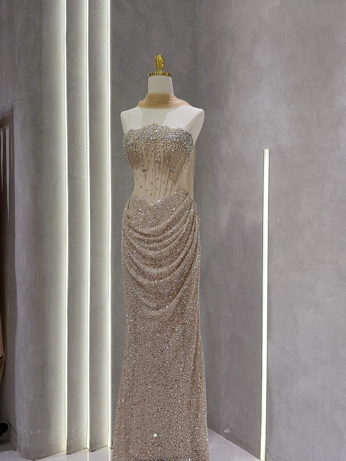 Luxurious Strapless Beaded Crystal Embellished Corset Evening Gown SL210