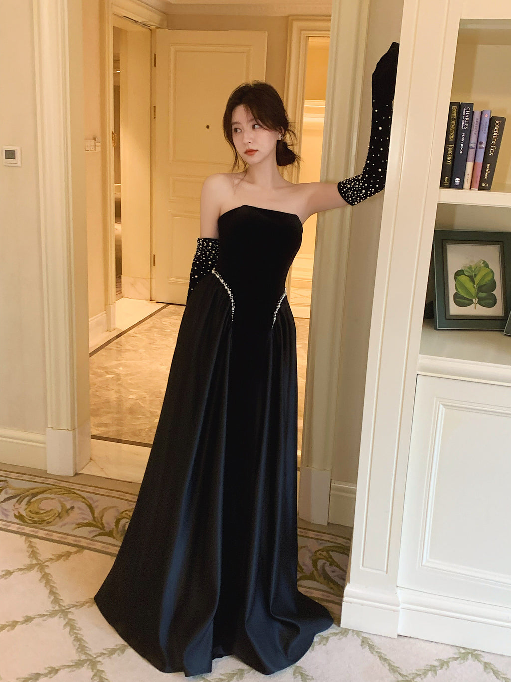 Elegant Burgundy Strapless Evening Dress SY137