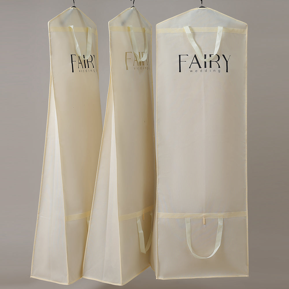 Beige Wedding Dress Dust Cover with Printed Logo Zippered Luxury Storage Bag for Bridal Gown Formal Wear