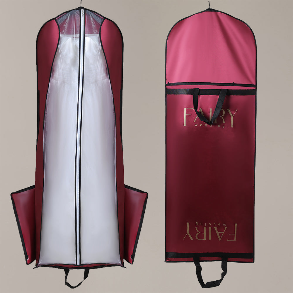 Wedding Dress Dust Cover Wine Red Zippered with Custom Logo Foldable for Bridal Formal Wear
