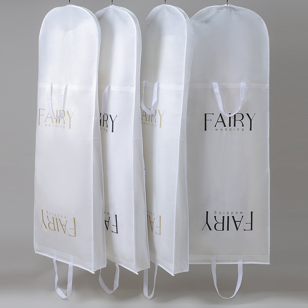 Dustproof Garment Bag in White Full-Zip Foldable Cover for Wedding Dress