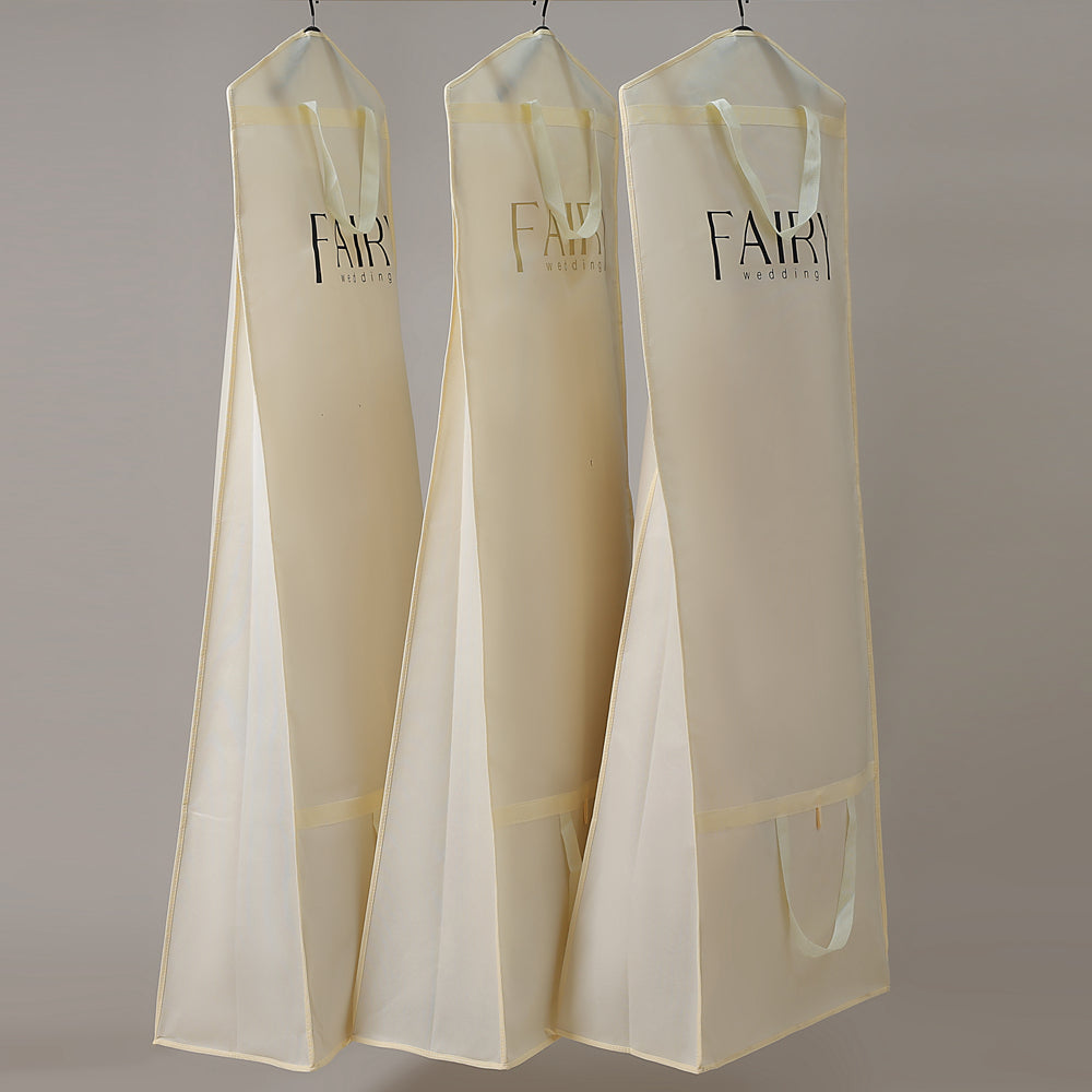Beige Wedding Dress Dust Cover with Printed Logo Zippered Luxury Storage Bag for Bridal Gown Formal Wear