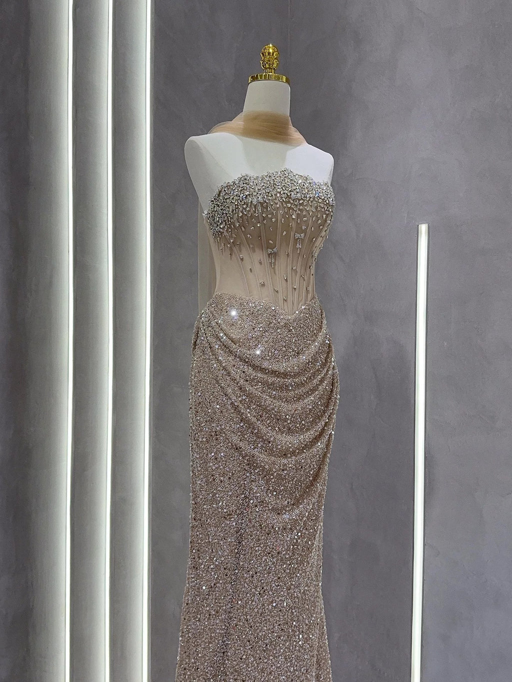 Luxurious Strapless Beaded Crystal Embellished Corset Evening Gown SL210