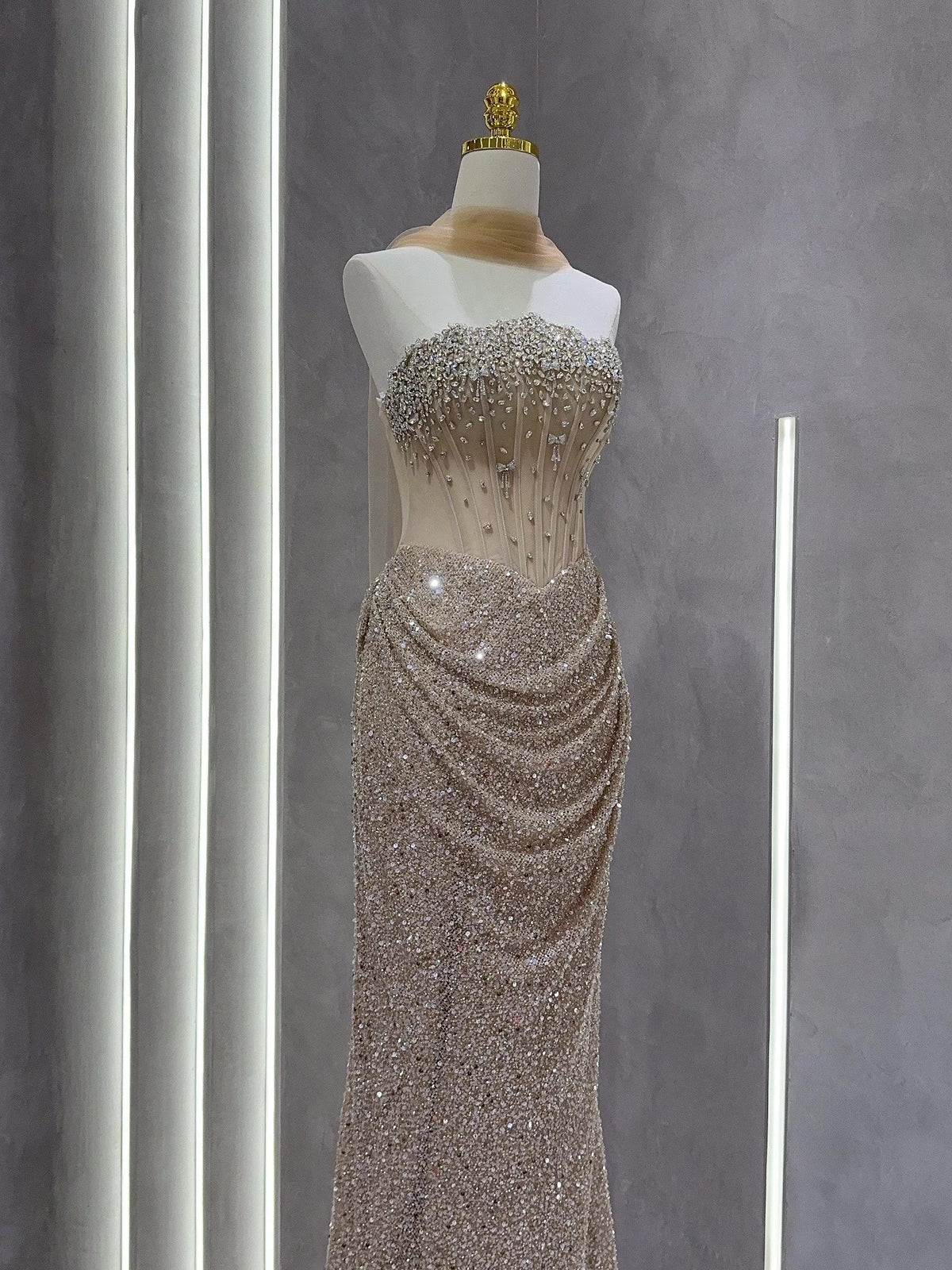 Luxurious Strapless Beaded Crystal Embellished Corset Evening Gown SL210