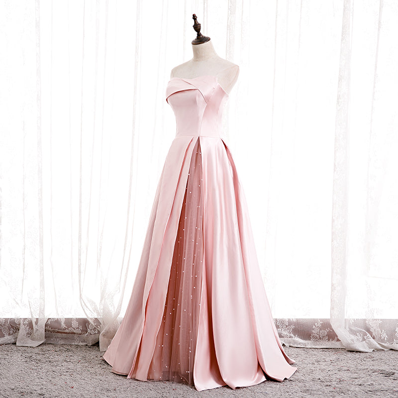 Pink Strapless Evening Dress with Tulle Insert E036
