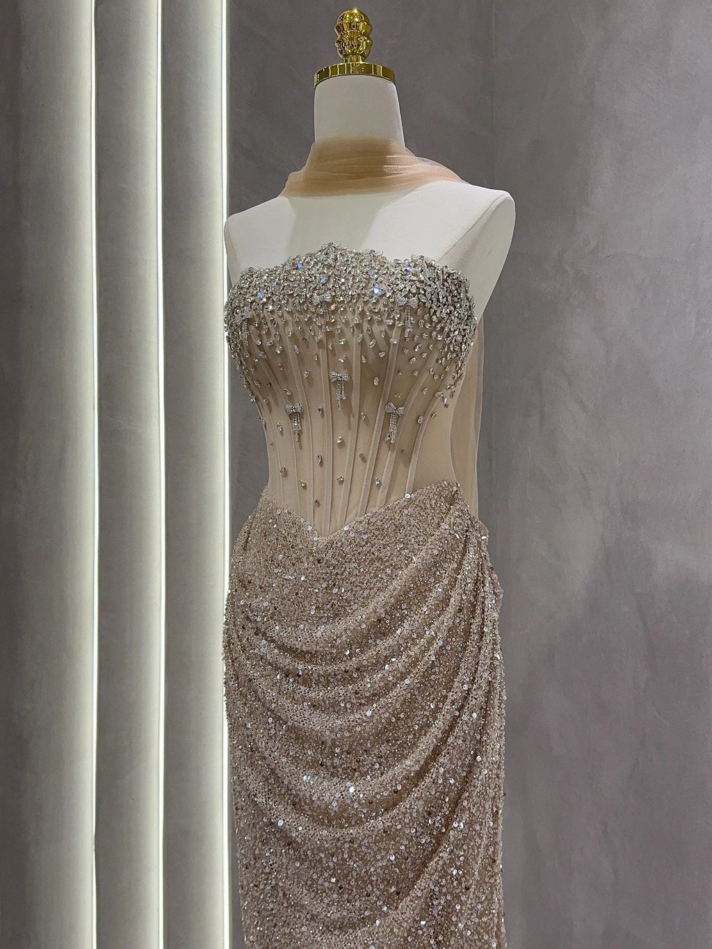 Luxurious Strapless Beaded Crystal Embellished Corset Evening Gown SL210