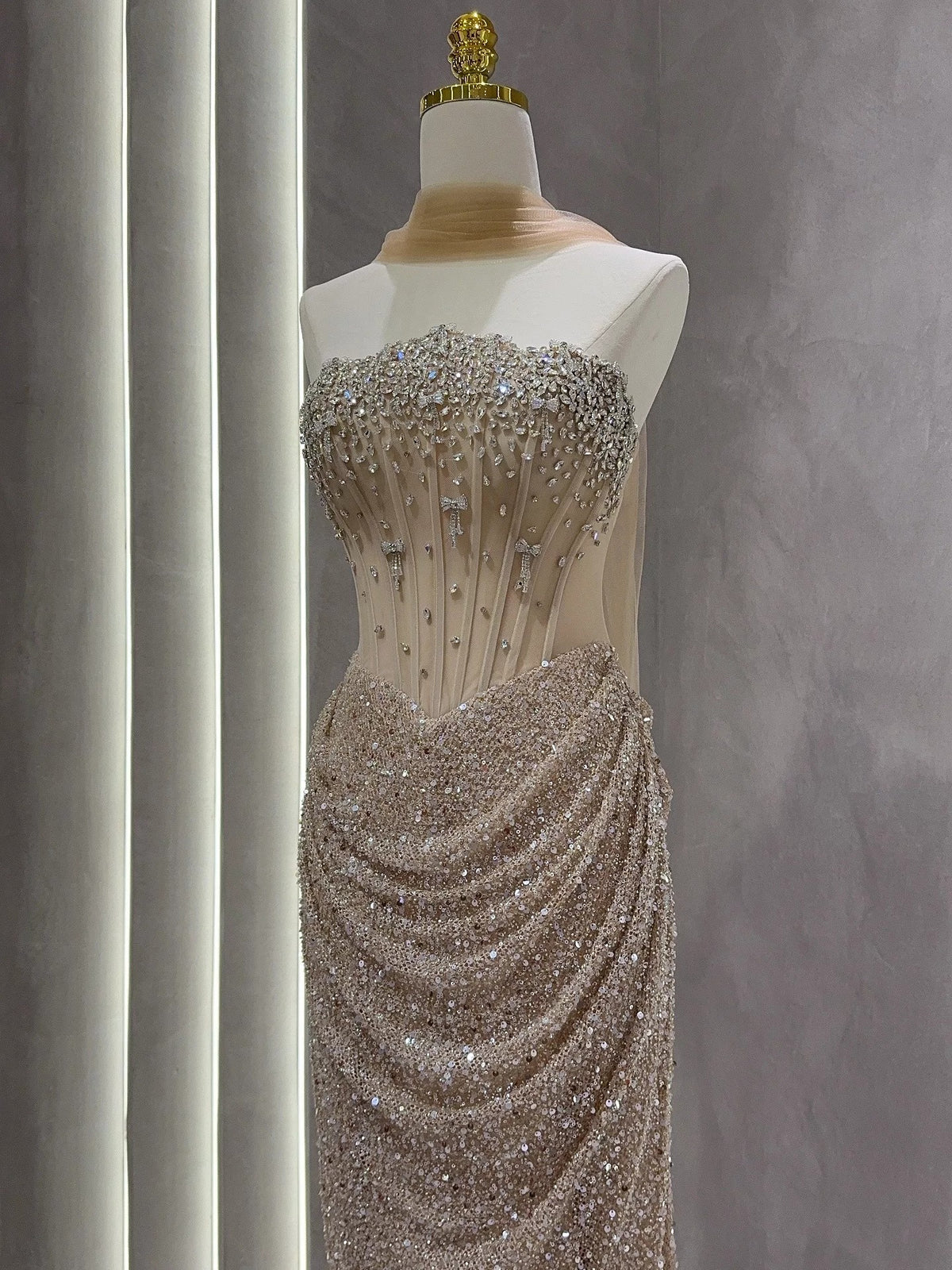 Luxurious Strapless Beaded Crystal Embellished Corset Evening Gown SL210
