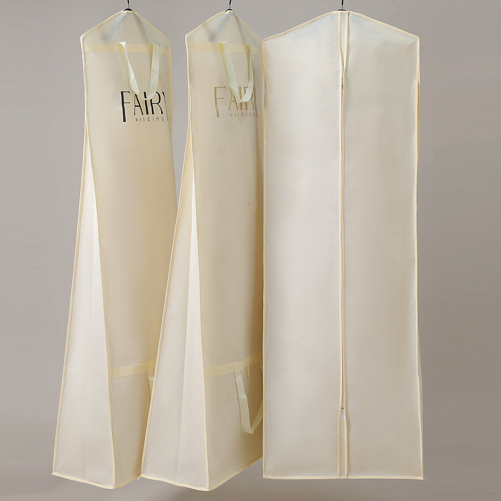 Beige Wedding Dress Dust Cover with Printed Logo Zippered Luxury Storage Bag for Bridal Gown Formal Wear
