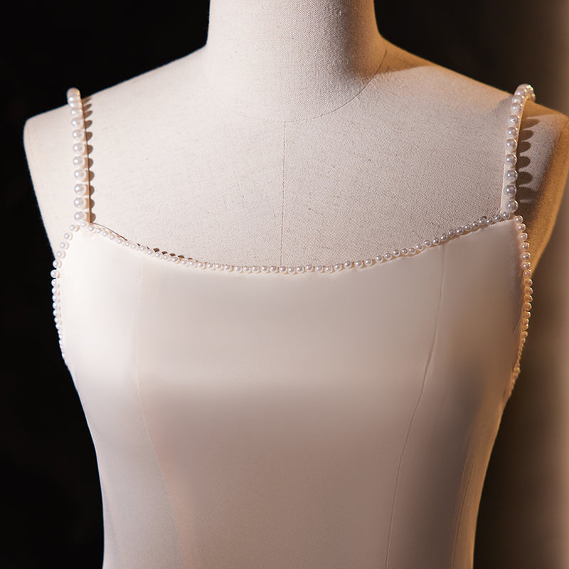 Beige Satin Evening Dress with 3D Floral Embellishment E028