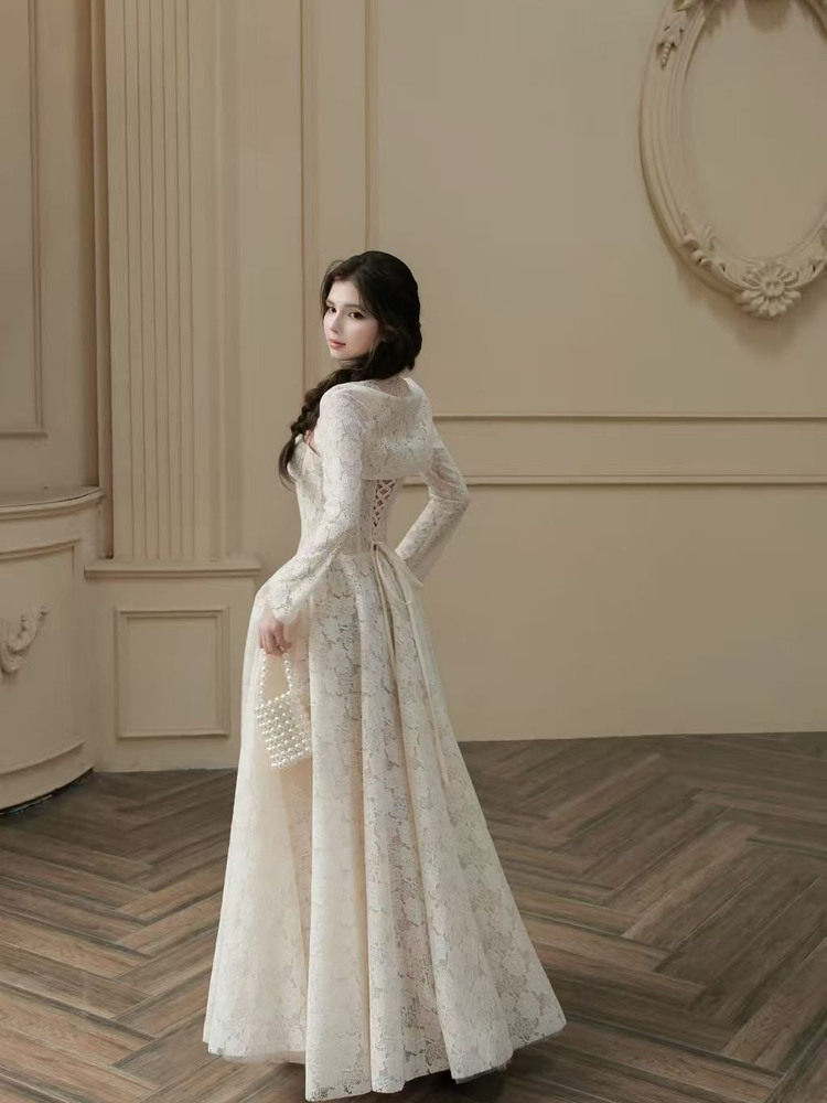 Luxury Lace A-line long sleeve evening gown SY136