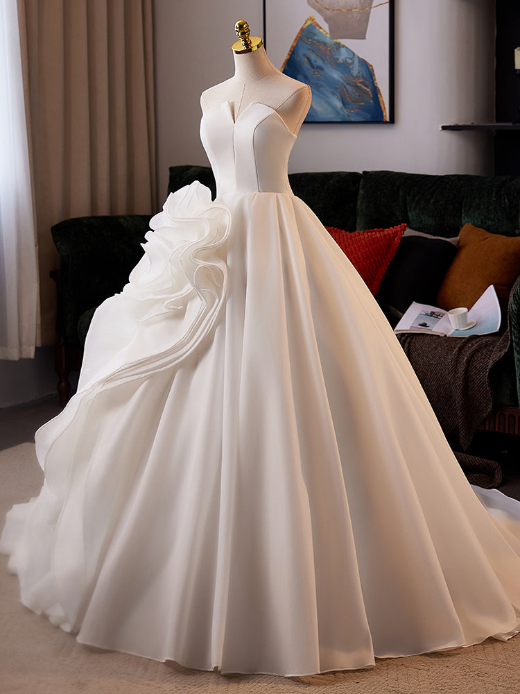 White Strapless Evening Dress with Large Floral Detail E056