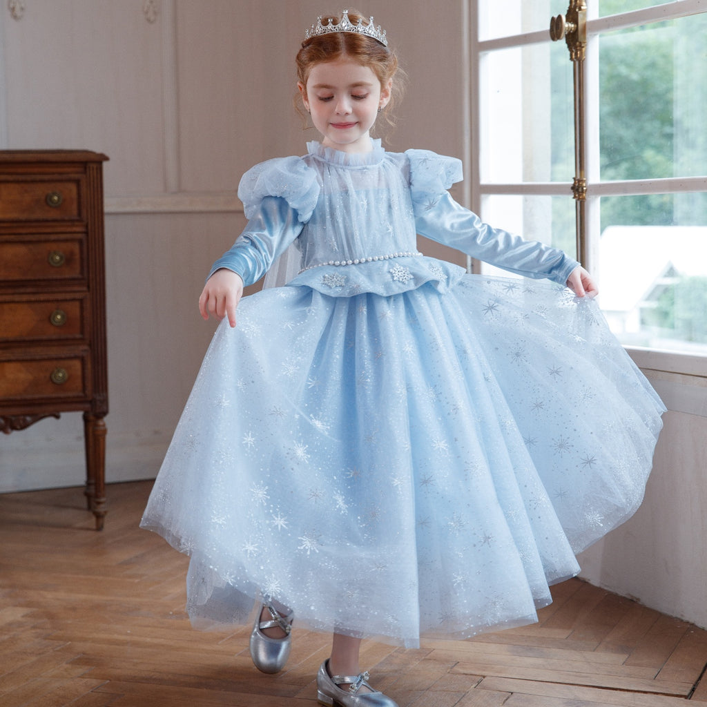 New Arrival Girls' Light Blue Sequin Tulle Dress Premium Puffy Christmas Birthday Formal Wear