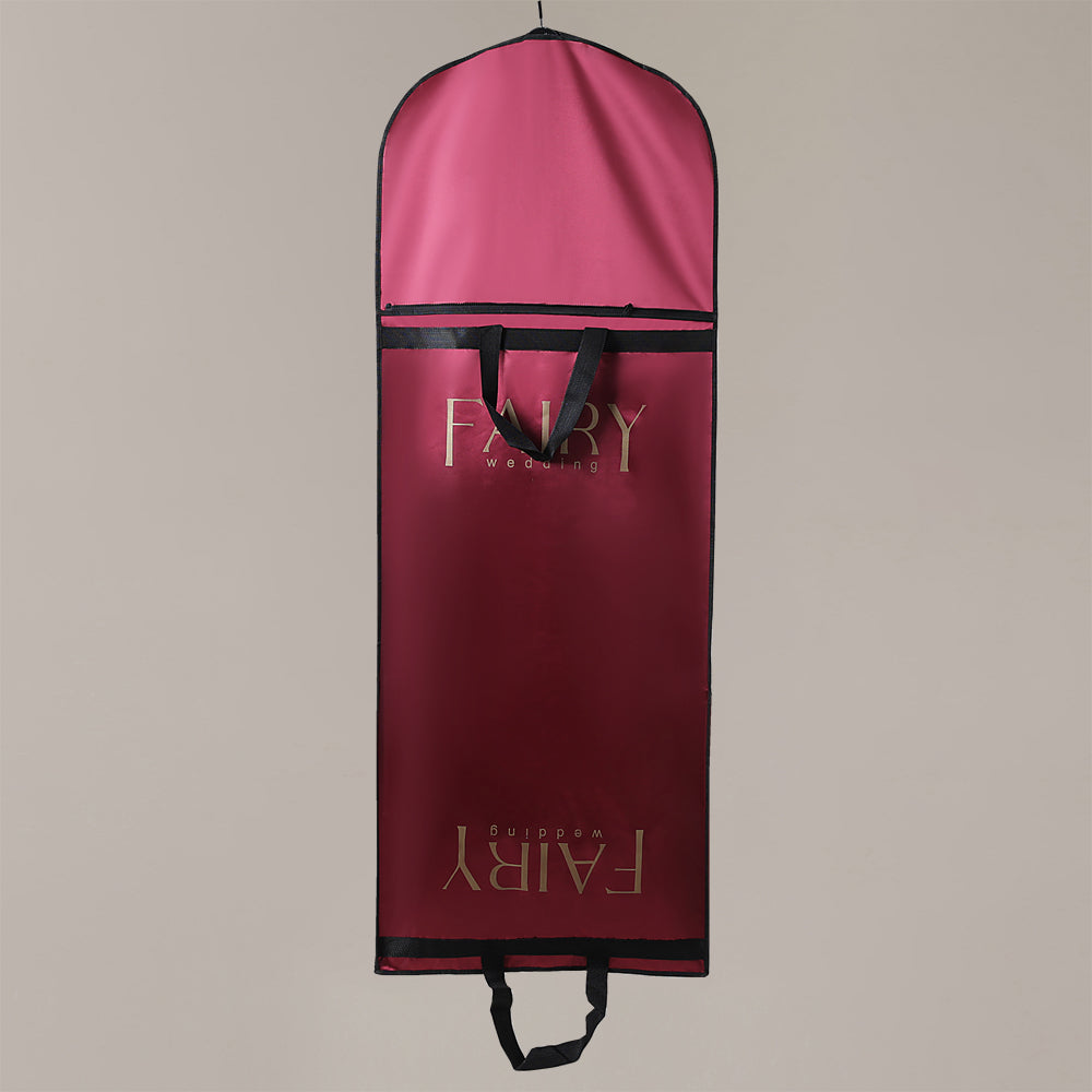 Wedding Dress Dust Cover Wine Red Zippered with Custom Logo Foldable for Bridal Formal Wear