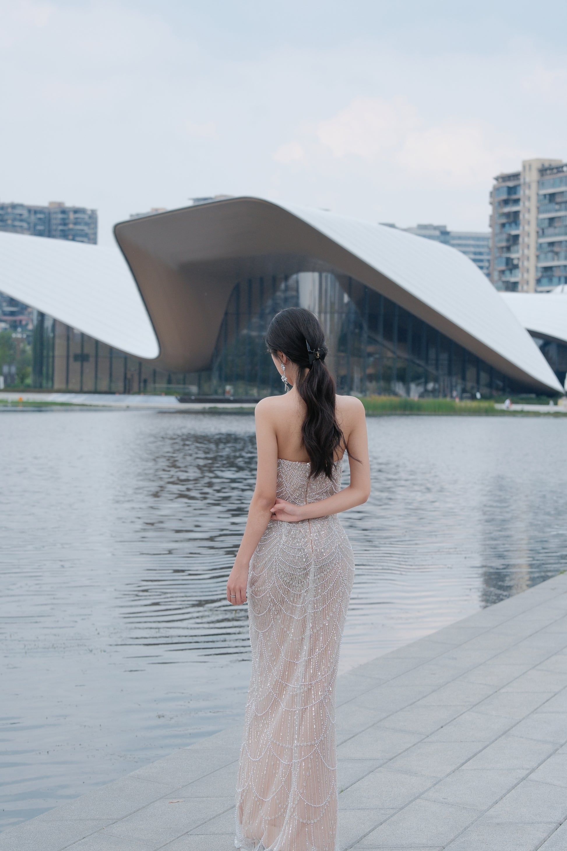 Pearl Lady Luxury Hand Beaded Dress Heavy Duty Flash Birthday Dress Y119