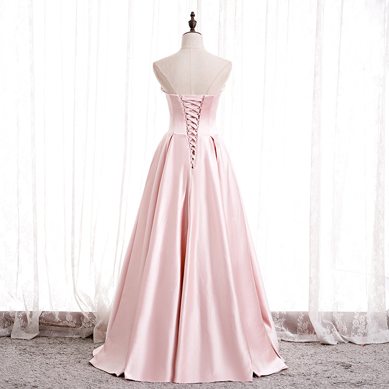 Pink Strapless Evening Dress with Tulle Insert E036