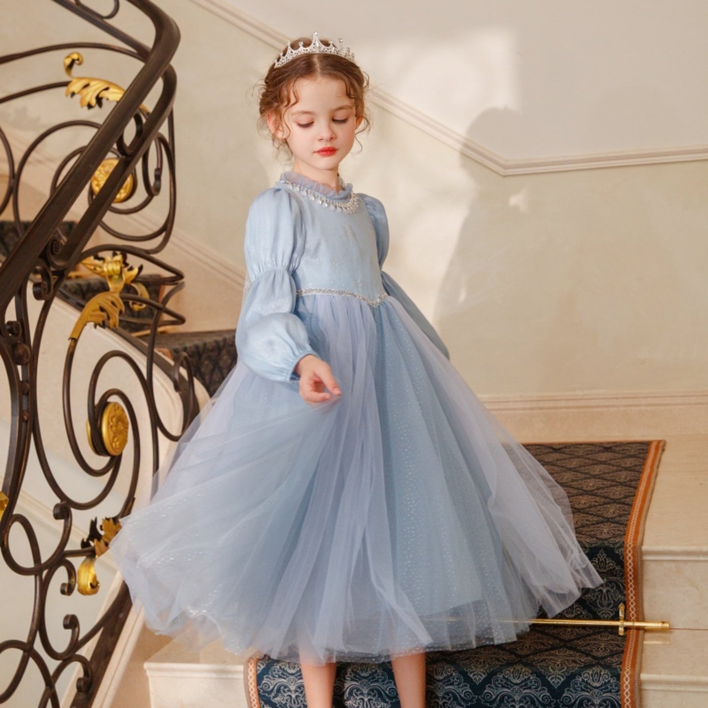 Girls' Winter Elsa Princess Dress with Cape Christmas Frozen-Themed Birthday Party Dress