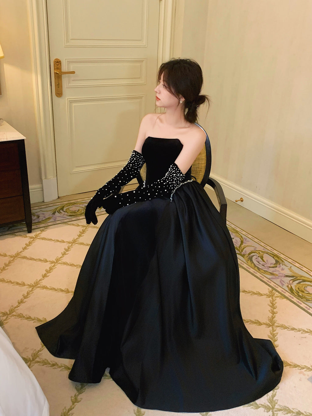 Elegant Burgundy Strapless Evening Dress SY137