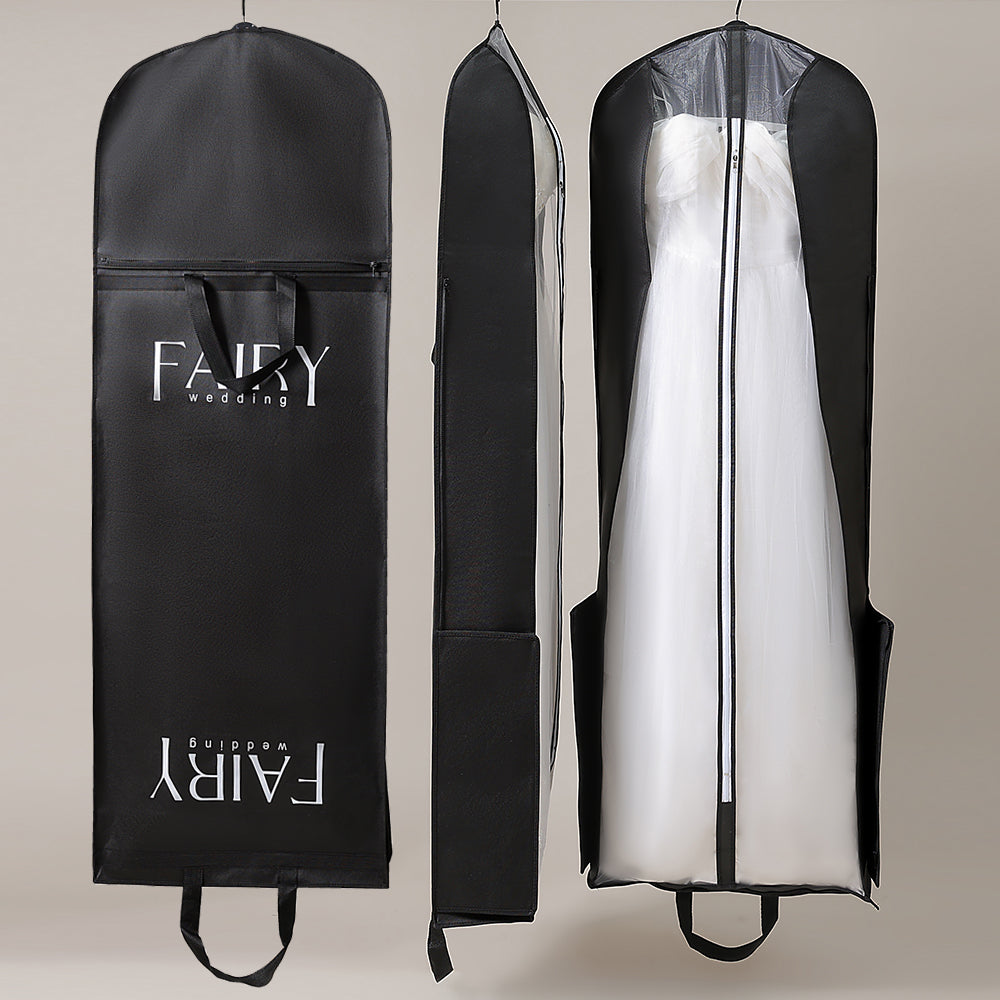 Premium Wedding Dress Protector Elegant Black with Custom Branding Zippered Foldable Clothes Case