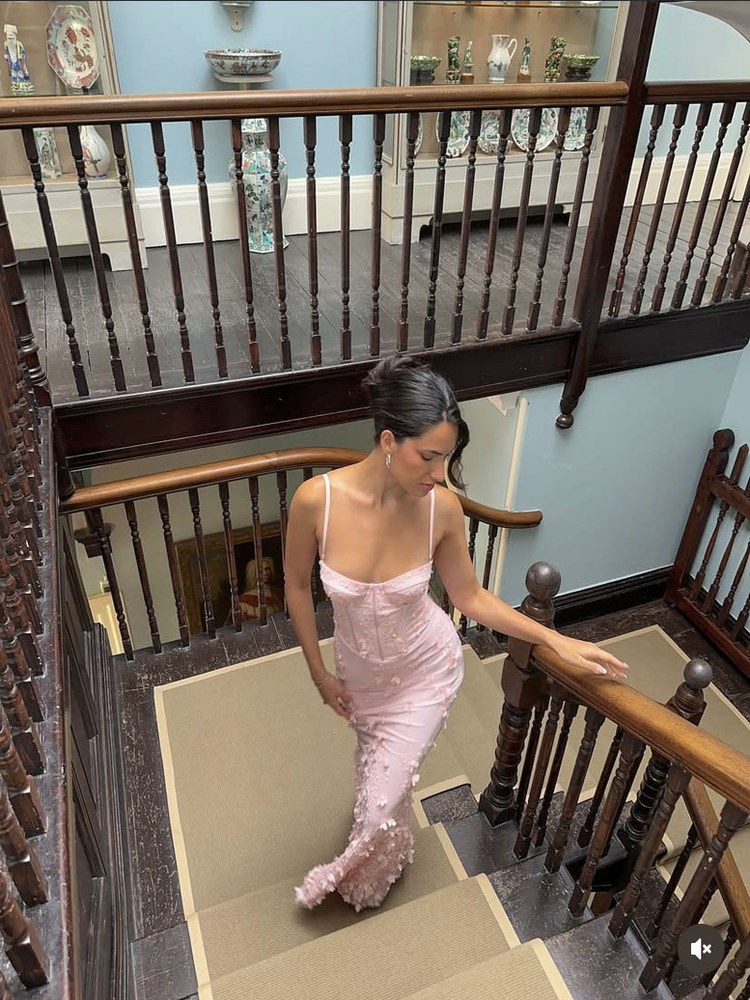 Luxury Blush Pink Sequin 3D Floral Corset Gown DN123