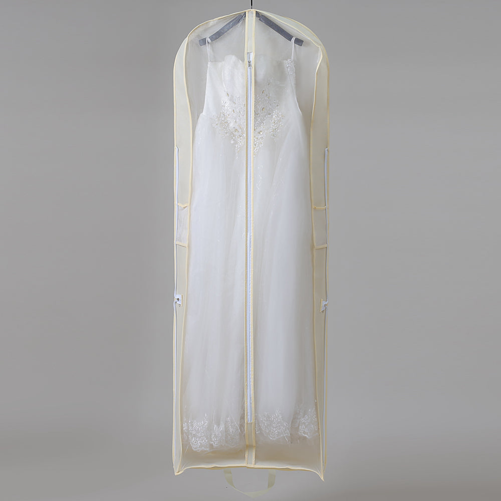 Wedding Dress Storage Bag with Zipper Large Dustproof Cover in Beige Custom Printed Logo Garment Protector