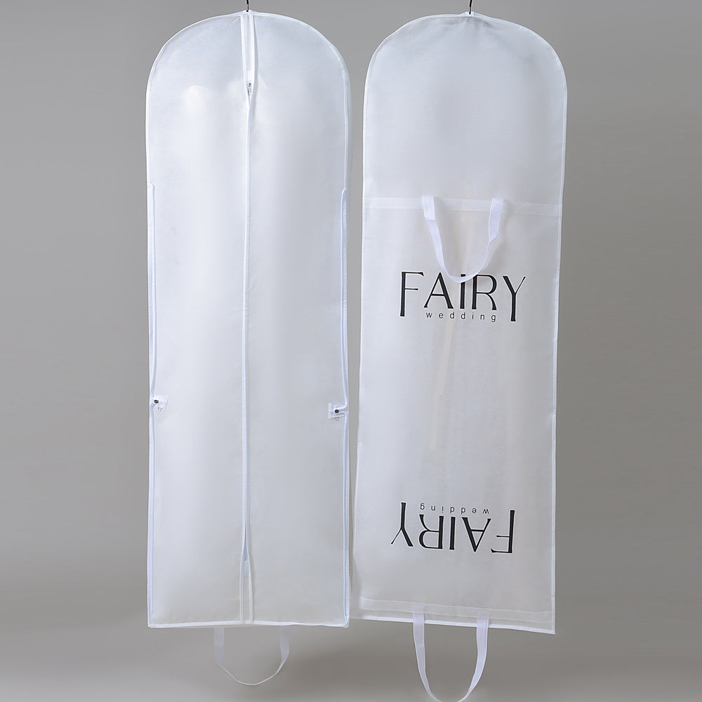 Dustproof Garment Bag in White Full-Zip Foldable Cover for Wedding Dress