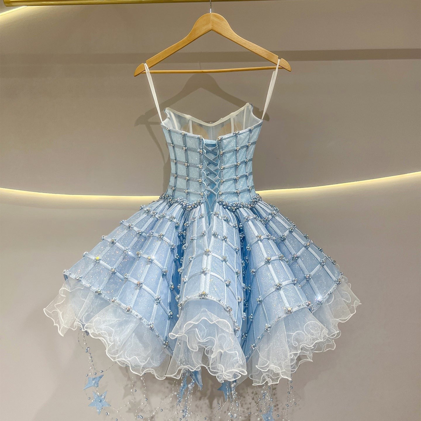 High-End Custom Blue Stardust Princess Evening Dress TD012