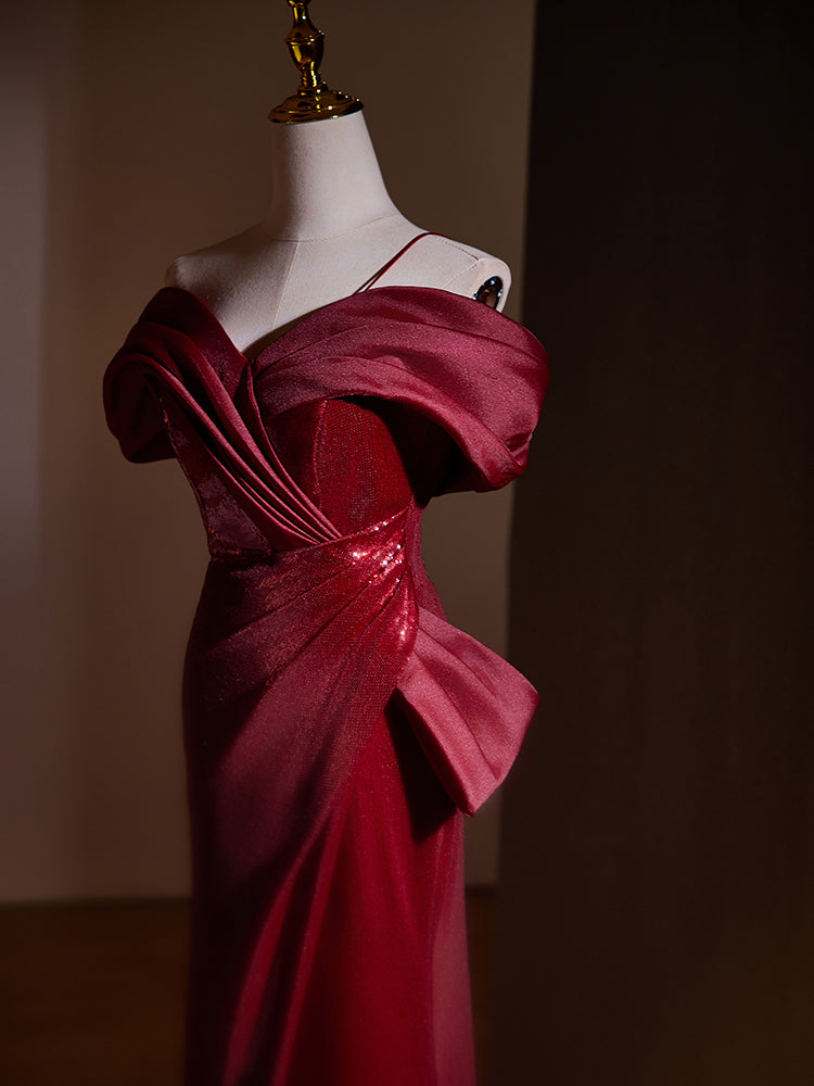 Red Off Shoulder Mermaid Evening Dress with Ruffle Detail E044