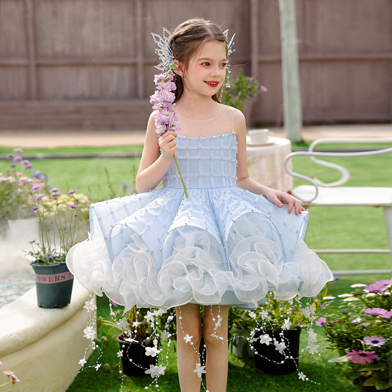 Luxury Beaded Tulle Dress for Girls Runway Piano Performance Pageant Birthday Party