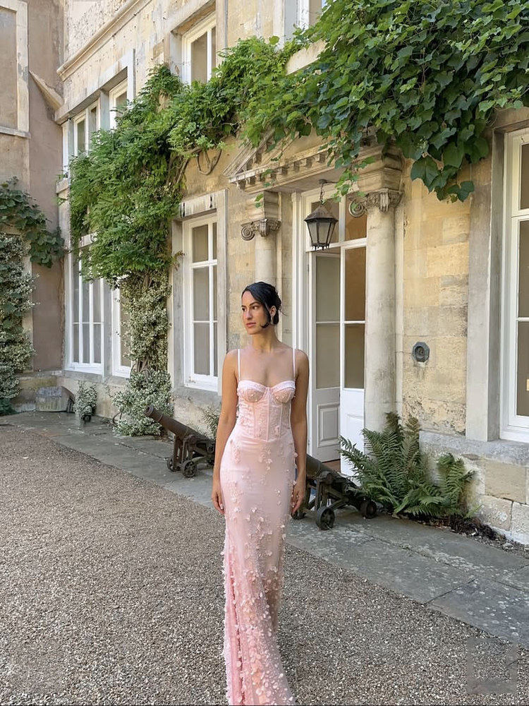 Luxury Blush Pink Sequin 3D Floral Corset Gown DN123