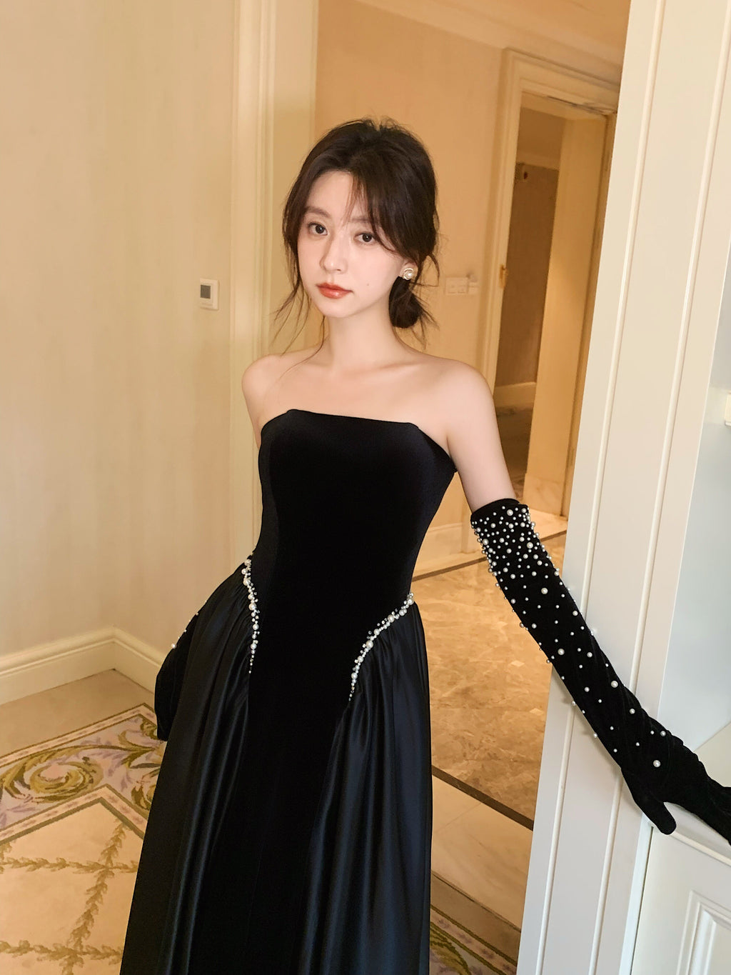 Elegant Burgundy Strapless Evening Dress SY137