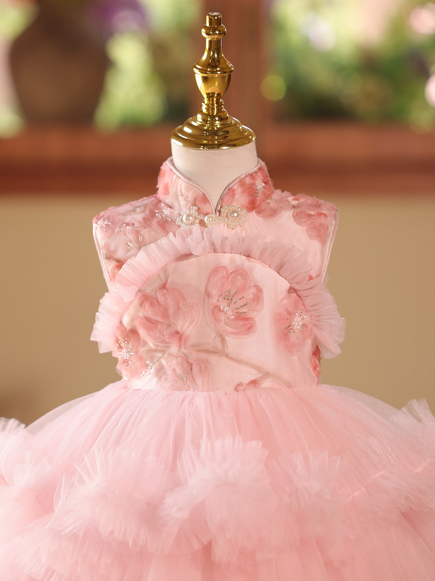 Princess Pink 3D Flowers Girl Pageant Dress For Birthday Party SL113