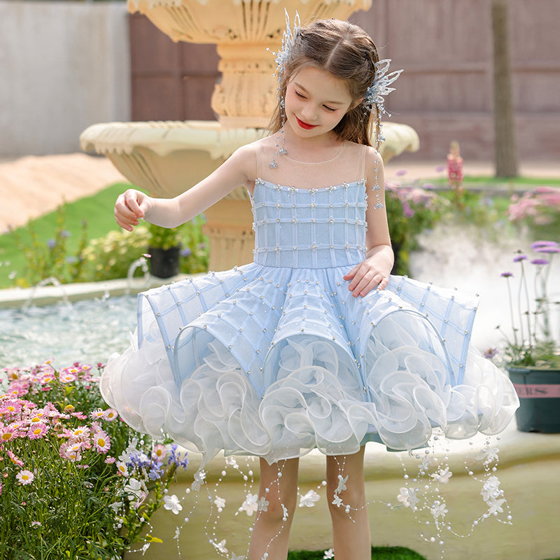Luxury Beaded Tulle Dress for Girls Runway Piano Performance Pageant Birthday Party