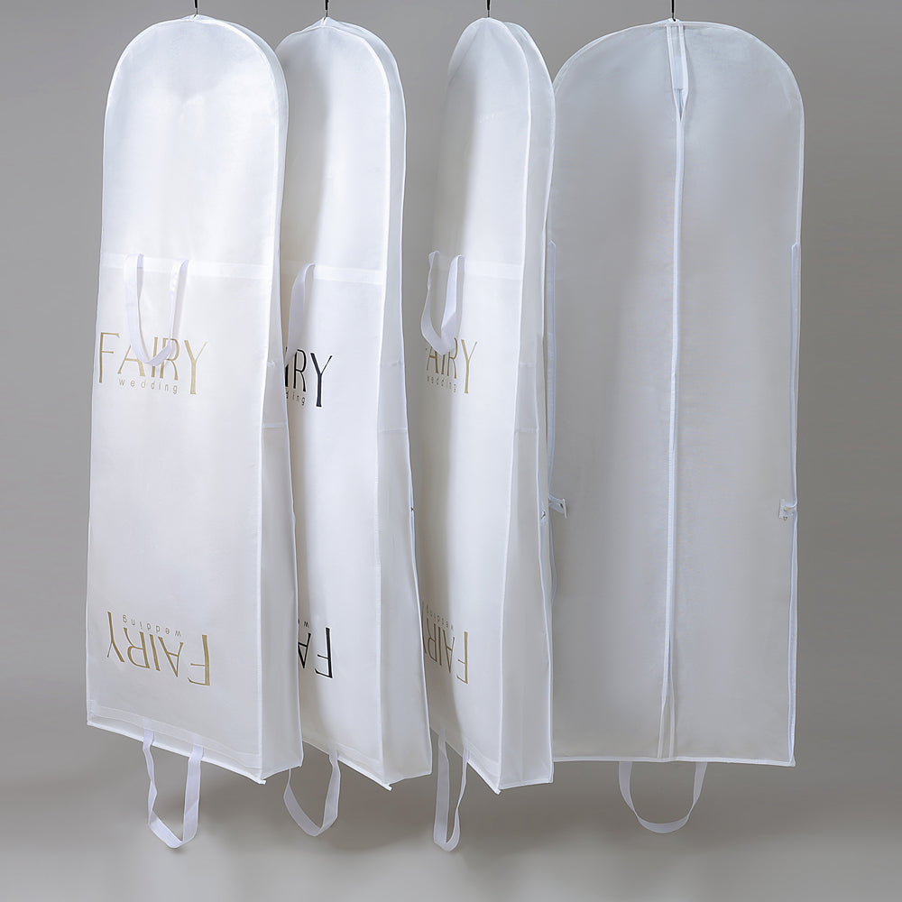 Dustproof Garment Bag in White Full-Zip Foldable Cover for Wedding Dress