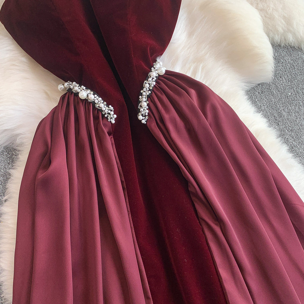 Elegant Burgundy Strapless Evening Dress SY137