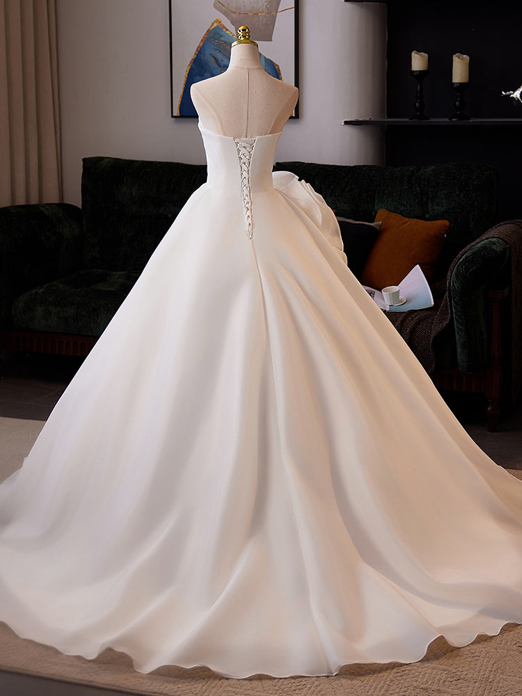 White Strapless Evening Dress with Large Floral Detail E056