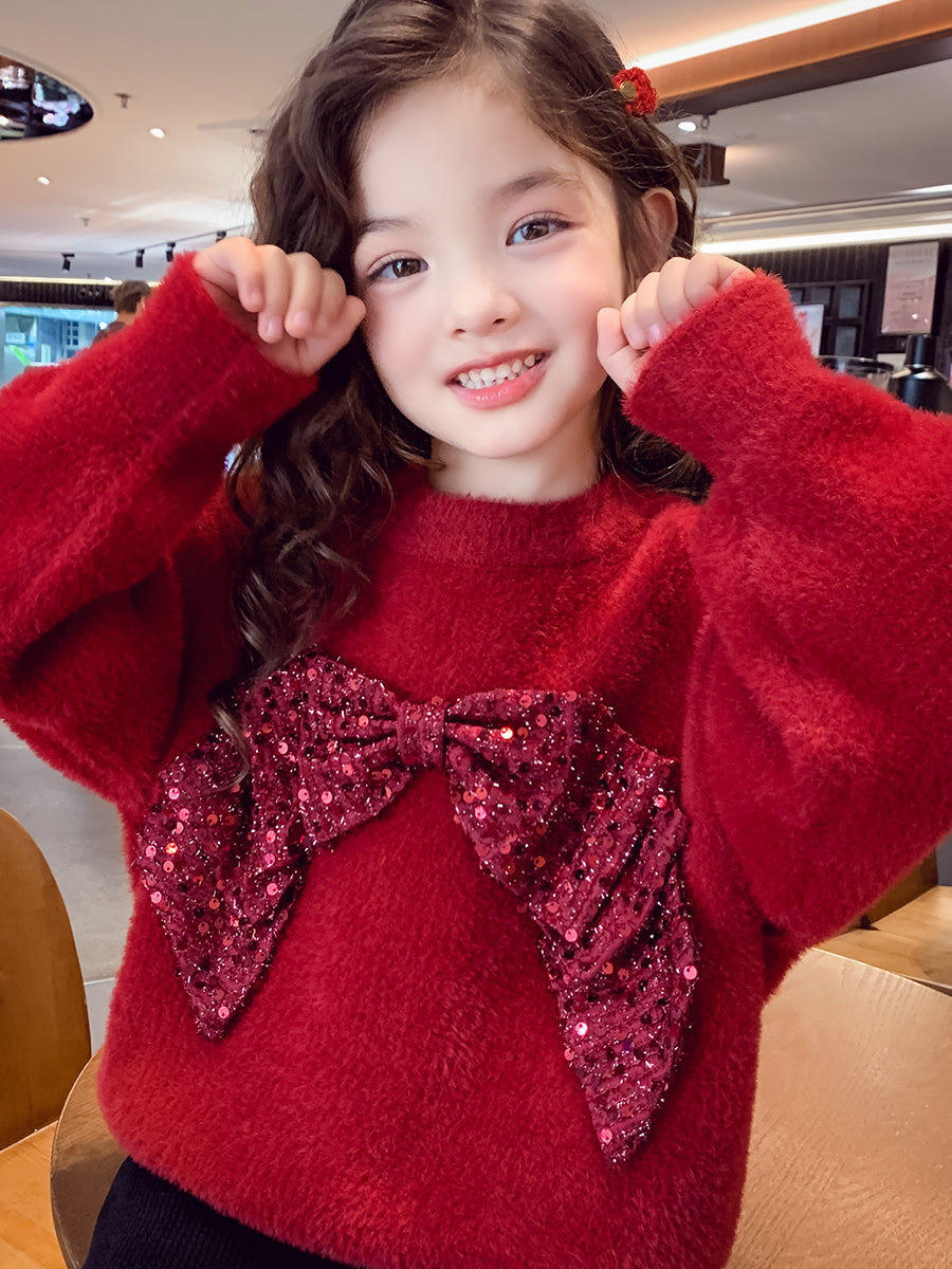 Little Princess Sparkling Red Two Piece Knit Top and Voluminous Tulle Skirt for Chrismas